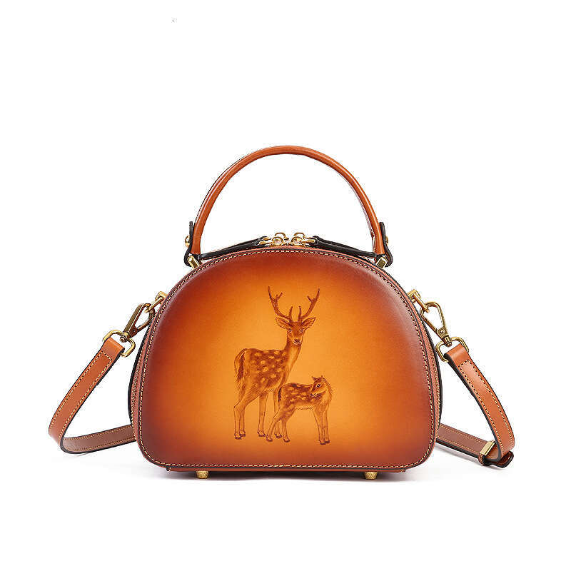 Luxury Vintage Crossbody Women S Bag New Model With Deer Embossed Design Genuine Leather Handbag Top Layer Cowhide Chinese Style Artistic Shoulder Dum