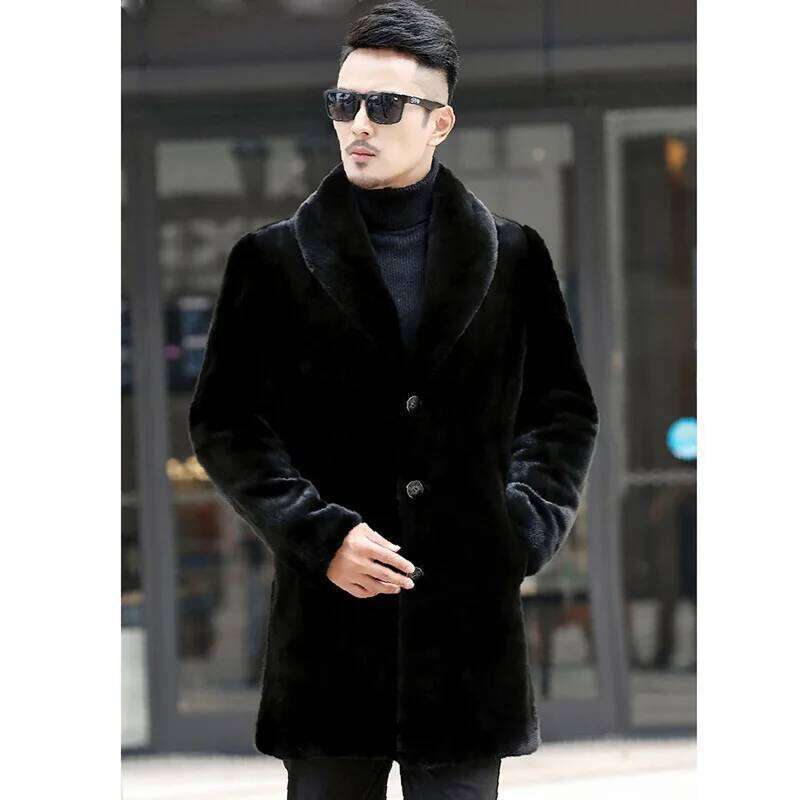 Winter Mid Length Jacket Men Long Sleeve Single-breasted Faux Fur Coat Windbreaker Windproof Thick Pockets Snow Clothes Z260313