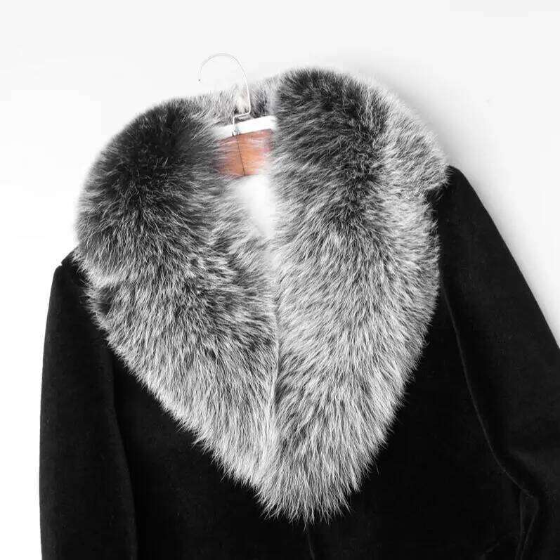 Men's winter thermal Mink Fu long Faux Fox hair large fur collar casual plus-size trench coat Z260313
