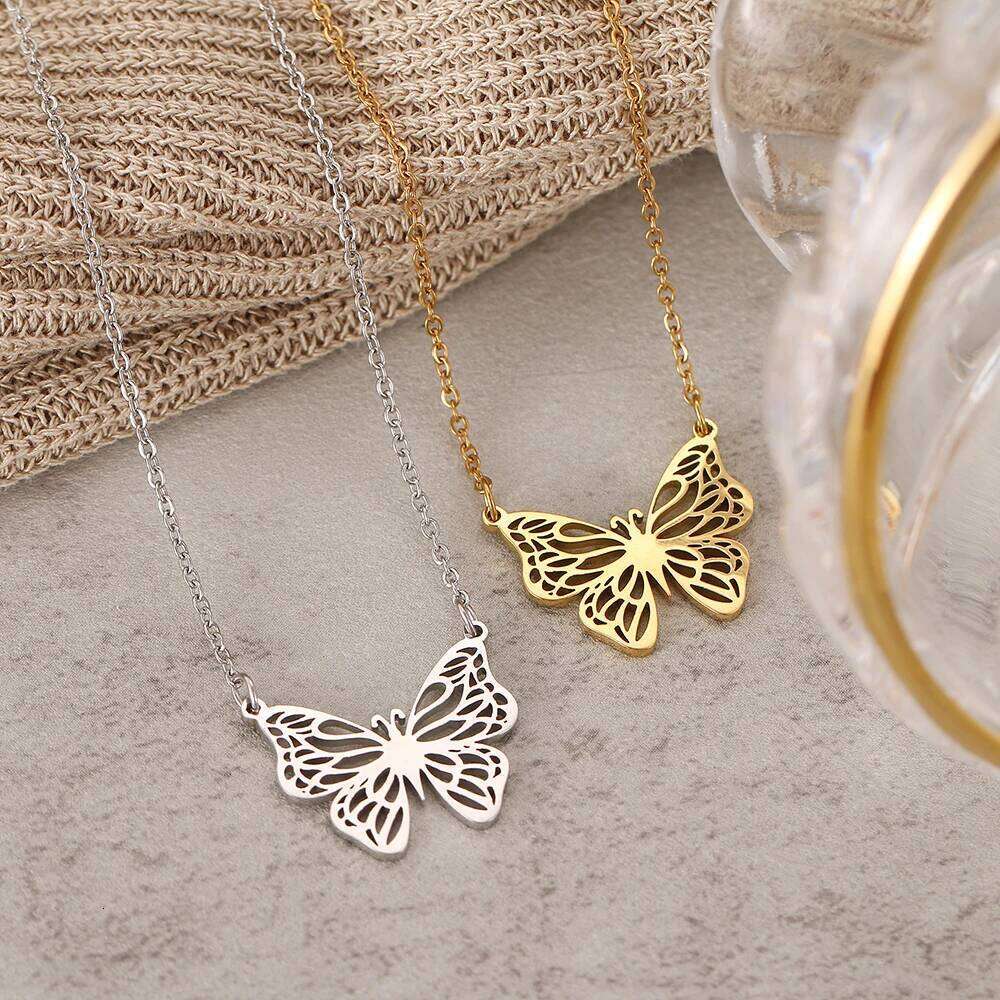 Stainless Steel Necklaces ly Gold Silver Color Butterfly Pendant Collar Chain Necklace For Women Jewelry Party Friends Gifts H260312