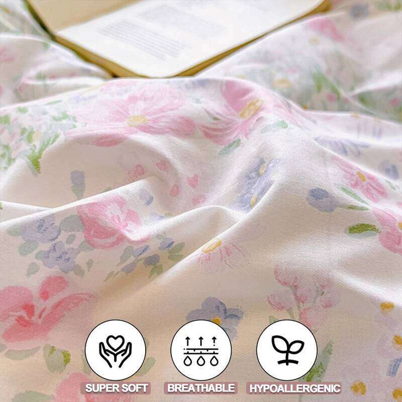 100% Cotton Printed Duvet Cover Set with Pillowcases - Floral Style Bedding Set, Breathable & Hypoallergenic, Machine Washable H260312 - view 6