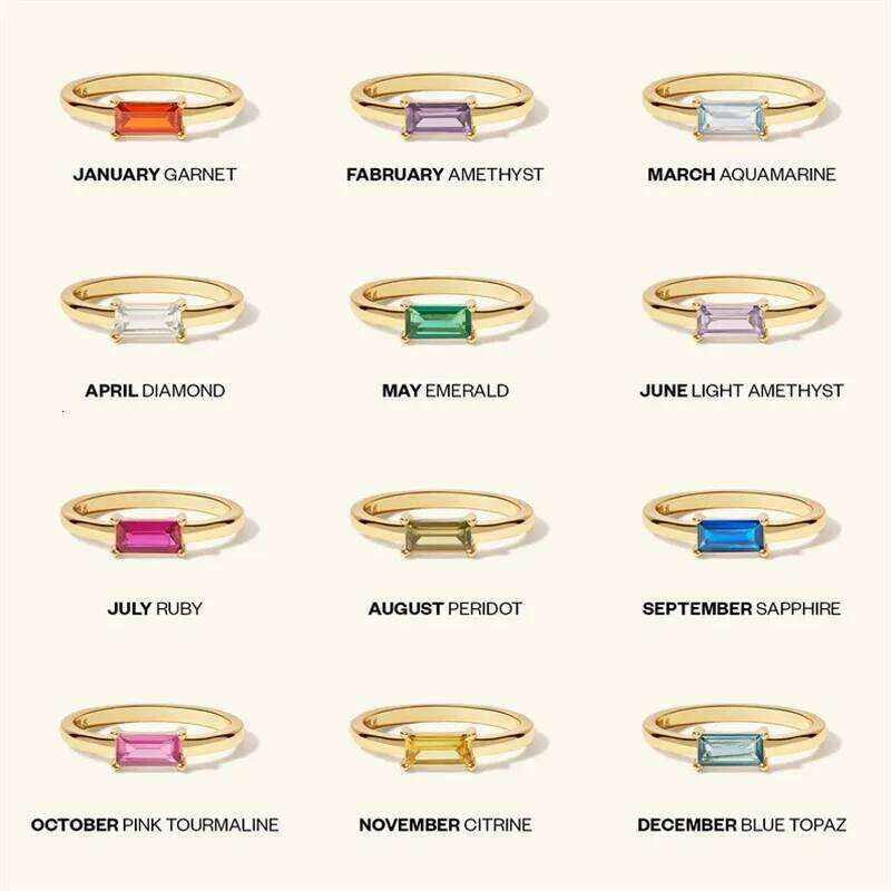 Birthstone Rings Women Dainty 14K Gold Plated Baguette CZ Green Gemstone Ring Personalized Jewelry Gift for Birthday H260312