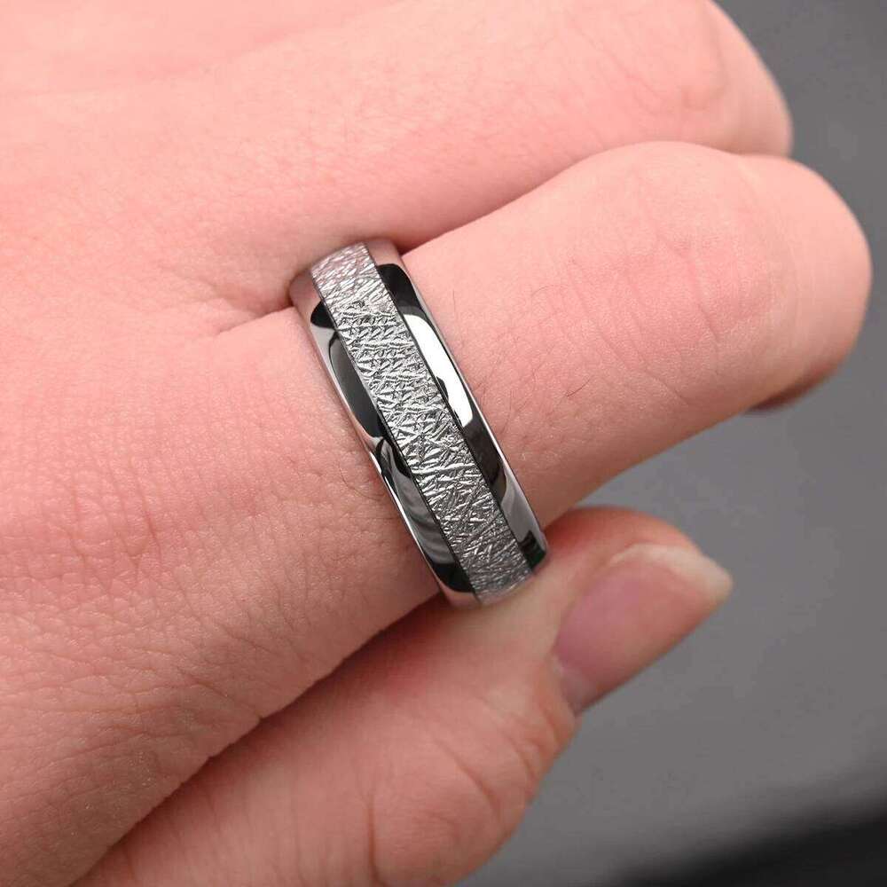 8mm classic simple inlaid silvery mist pattern tungsten steel ring, comfort fit male and female couple jewelry accessories H260312