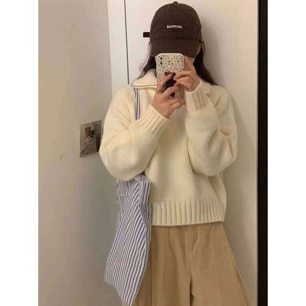 Women Half Zip Sweater Winter Autumn Long Sleeve Plain Knit Sailor-Collar Pullover Knitwear Teen-girl Basic Outfit Z260313