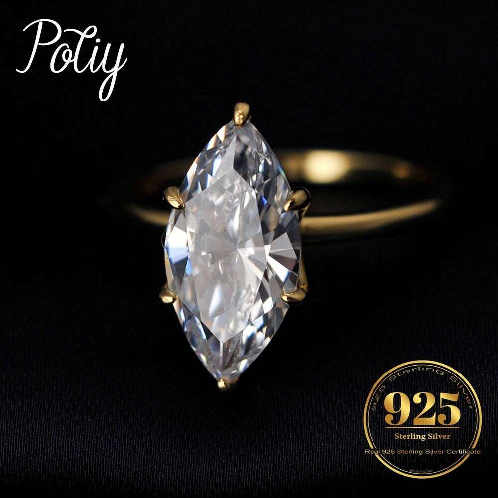 Potiy Vintage 9ct 5A Marquise Shape Cubic Zirconia Solitaire Engagement Ring For Women 925 Sterling Silver 14K Yellow Gold H260312