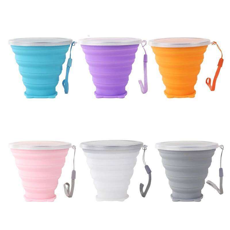 6 Packs Collapsible Travel Folding Water Mugs with Lids - Reusable Food Grade Silicone Cups Z260314