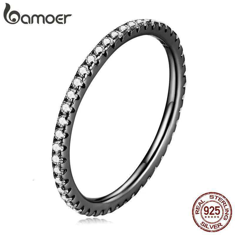 Bamoer 925 Sterling Silver Fashion CZ Stackable Black Gold Plated Eternity Bands for Women 7 Colors Ring Statement Jewelry H260312