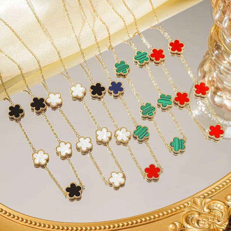 EVISPOL 1pc Lucky Cr Women's Double Sided Shell Flower Jewelry Gold Plated Stainless Steel Necklace Gifts H260312