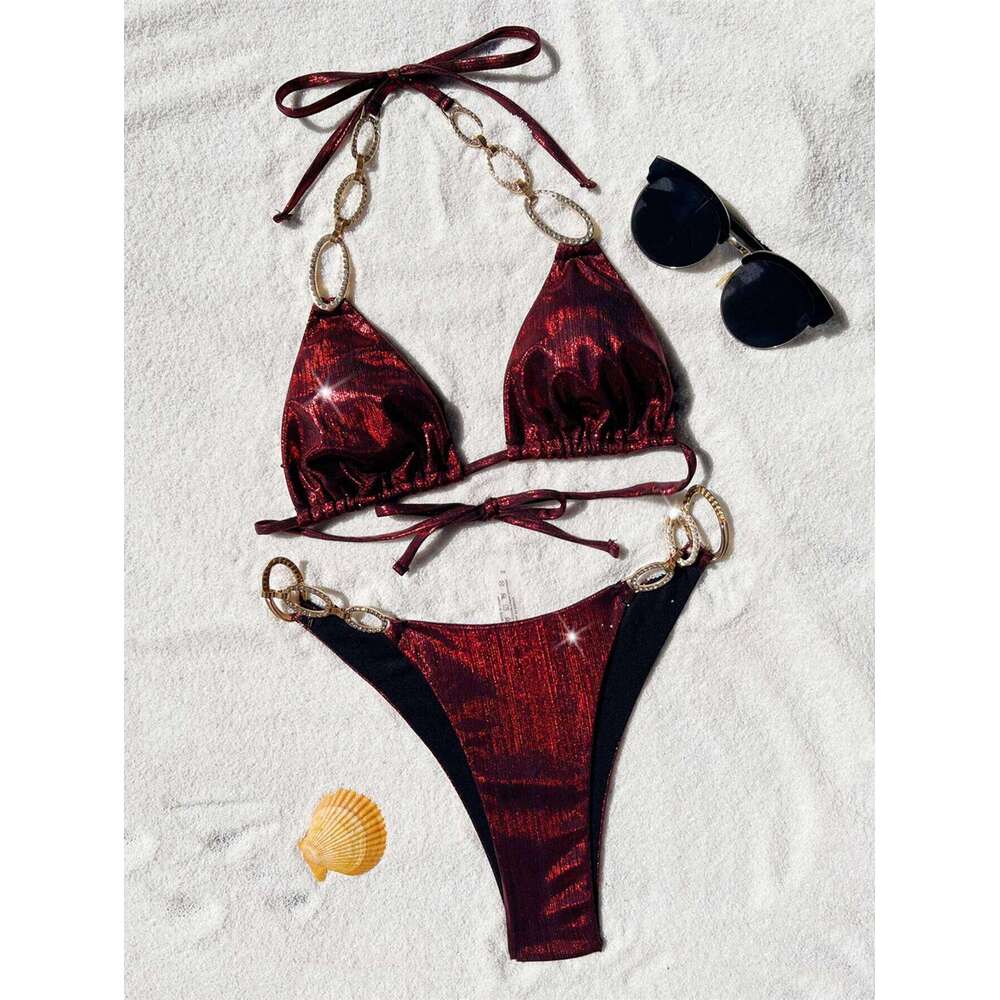 Sexy Shiny Bikinis Women 2026 New Push Up Bikini Set Swimwear Two Piece Thong Swimsuits Bathing Suit Beachwear Summer Vacation Y260303