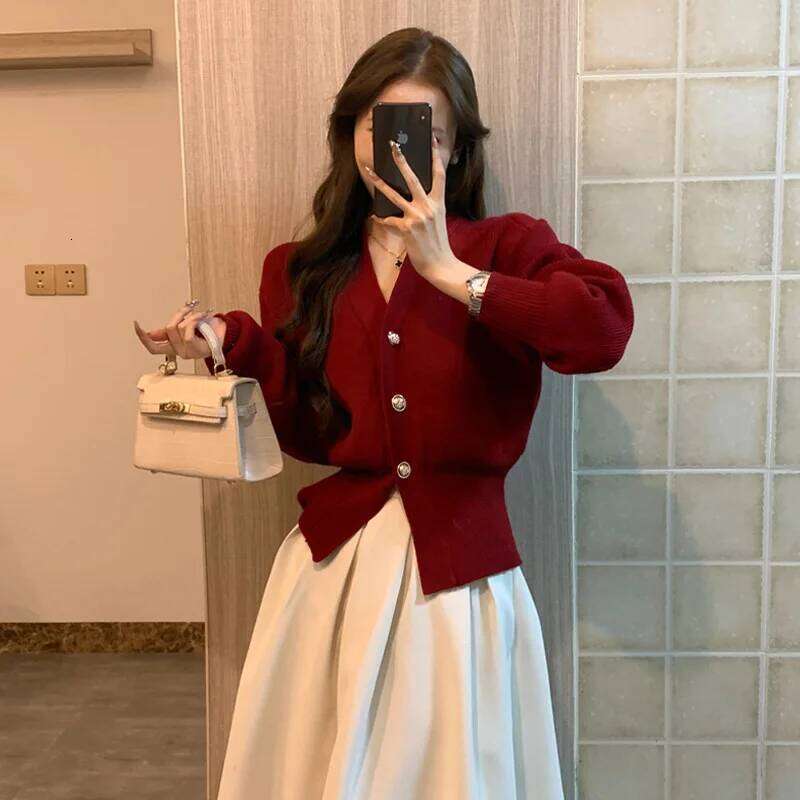 Vintage Knitted Cardigan Women'S V Neck Single Breasted New Sweater Top Streetwear Jacket Coat Long Sleeve Casual Autumn Winter Z260314