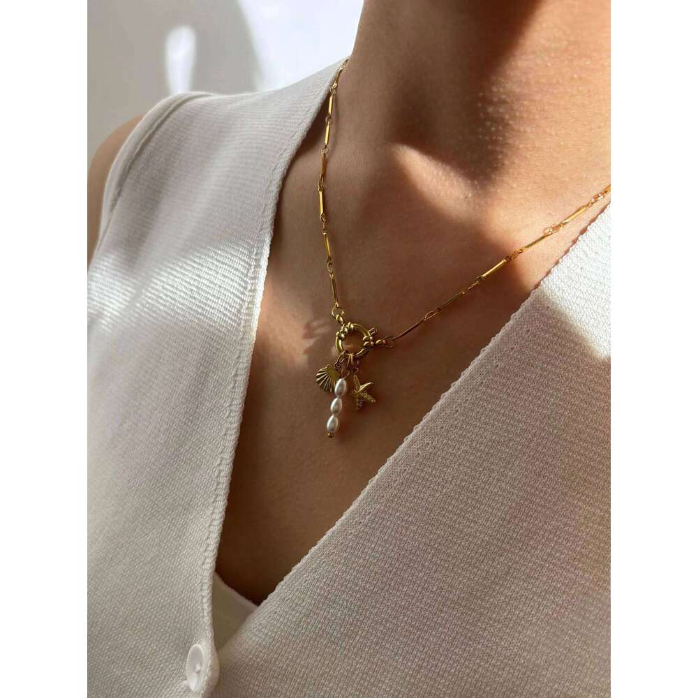 Peri'sbox Jewelry Trends 2025 Imitation Pearl Sea Star Shell Stainless Steel Women's Pendant Choker Necklaces beach Accessories H260312