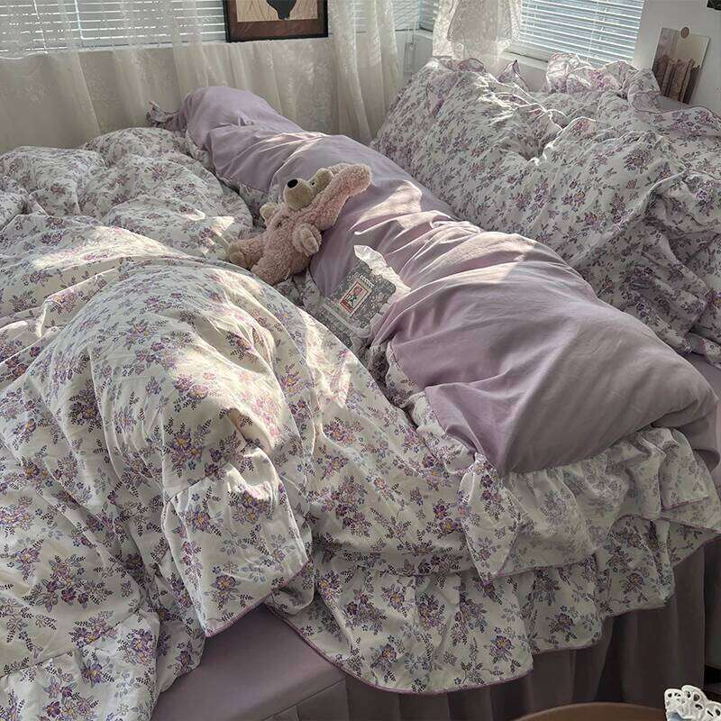 3/4Pcs Korean Princess Style Floral Ruffles Bedding Skin-friendly Soft Duvet Cover Set Sheet Or Bed Skirt Pillowcases H260312 - view 7