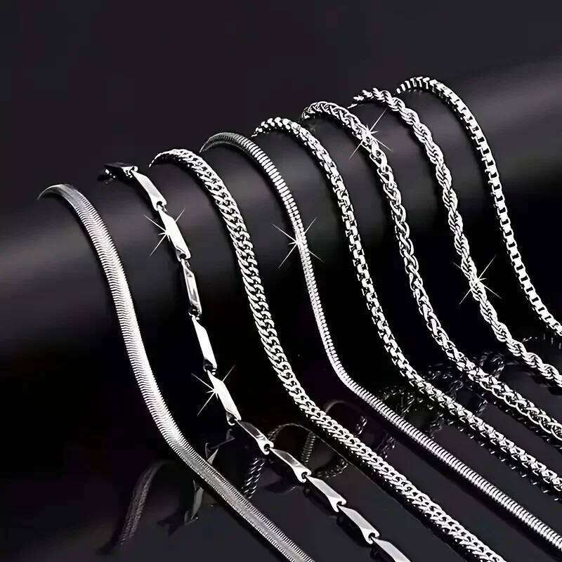 8Pieces Men Stainless Steel Necklace Set Stylish & Durable Accessories Casual Wear ldeal Gift for Trendsetters H260312