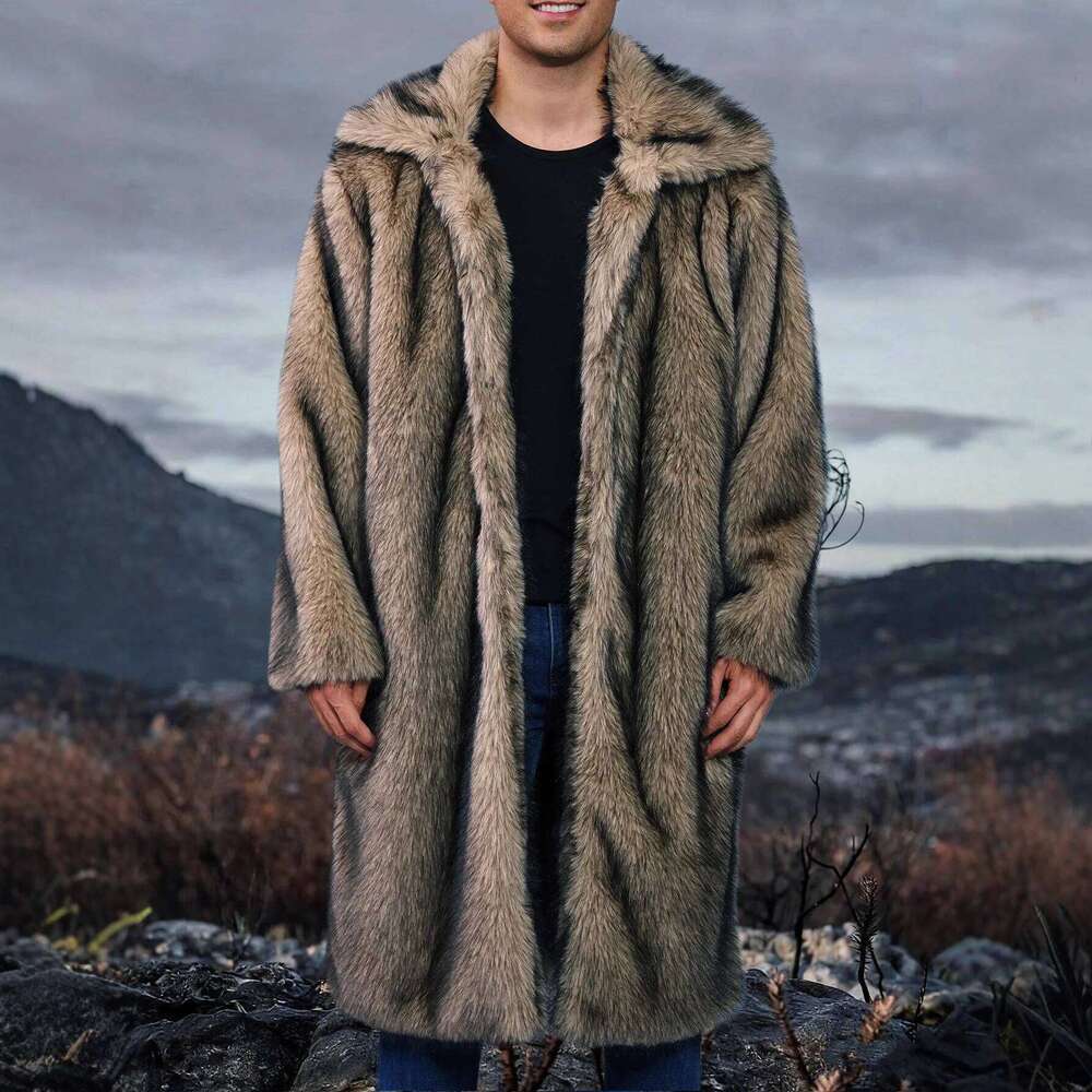 Men Faux Coats Jacket Solid Turn Down Collar Long Sleeve Open Stitch Thick Warm Fur Loose Casual 2025 Autumn Winter Z260313