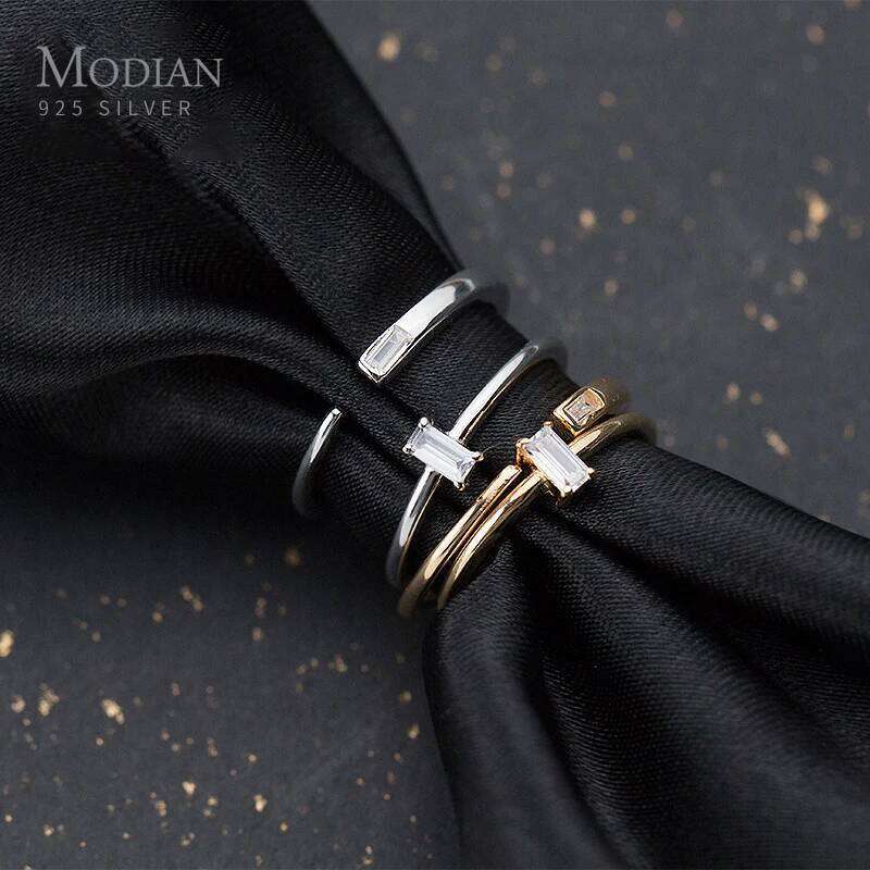 Modian Fashion 2 Different Style Sterling Silver 925 Shiny Zircon for Women Gift Stackable Slim Ring Fine Jewelry 2020 New H260312
