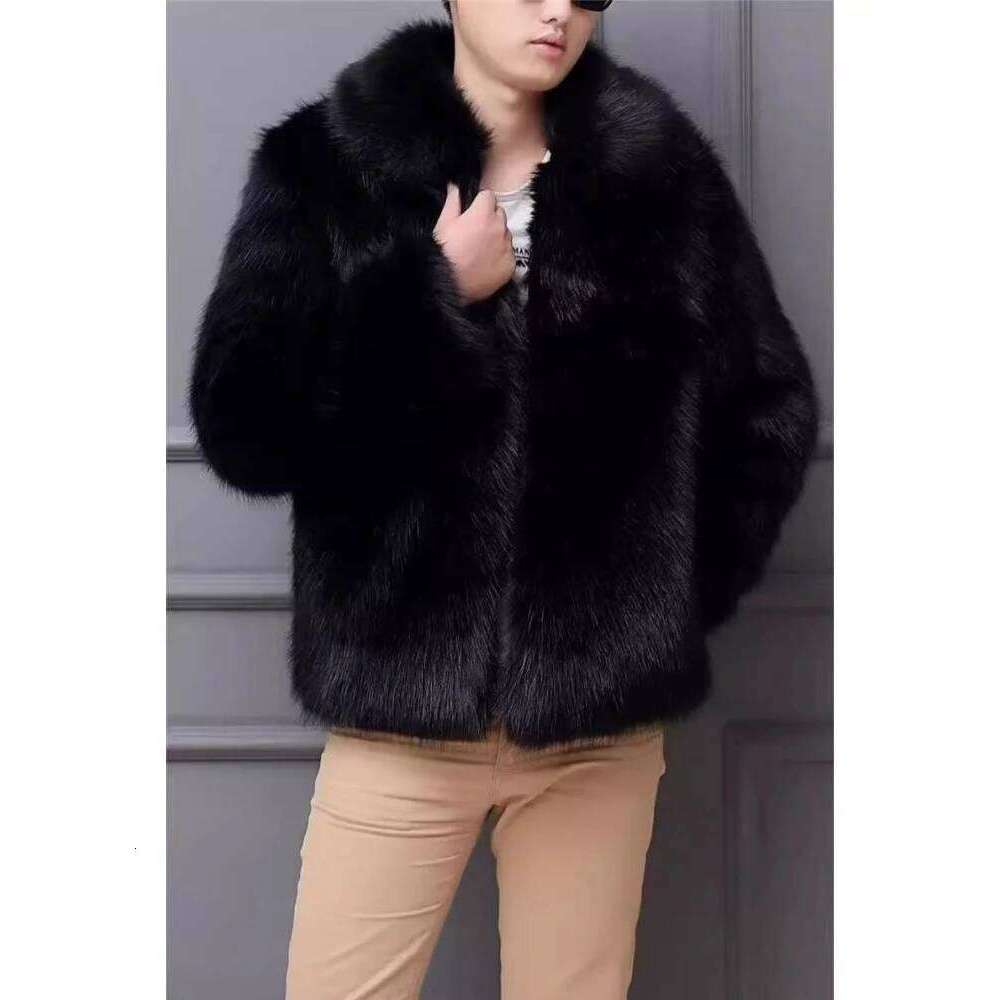 Men's Thickened Fox Jacket Plush Warm Faux Mink Solid Black Fur Coat Trendy Cold-Resistant Winter Outerwear Z260313