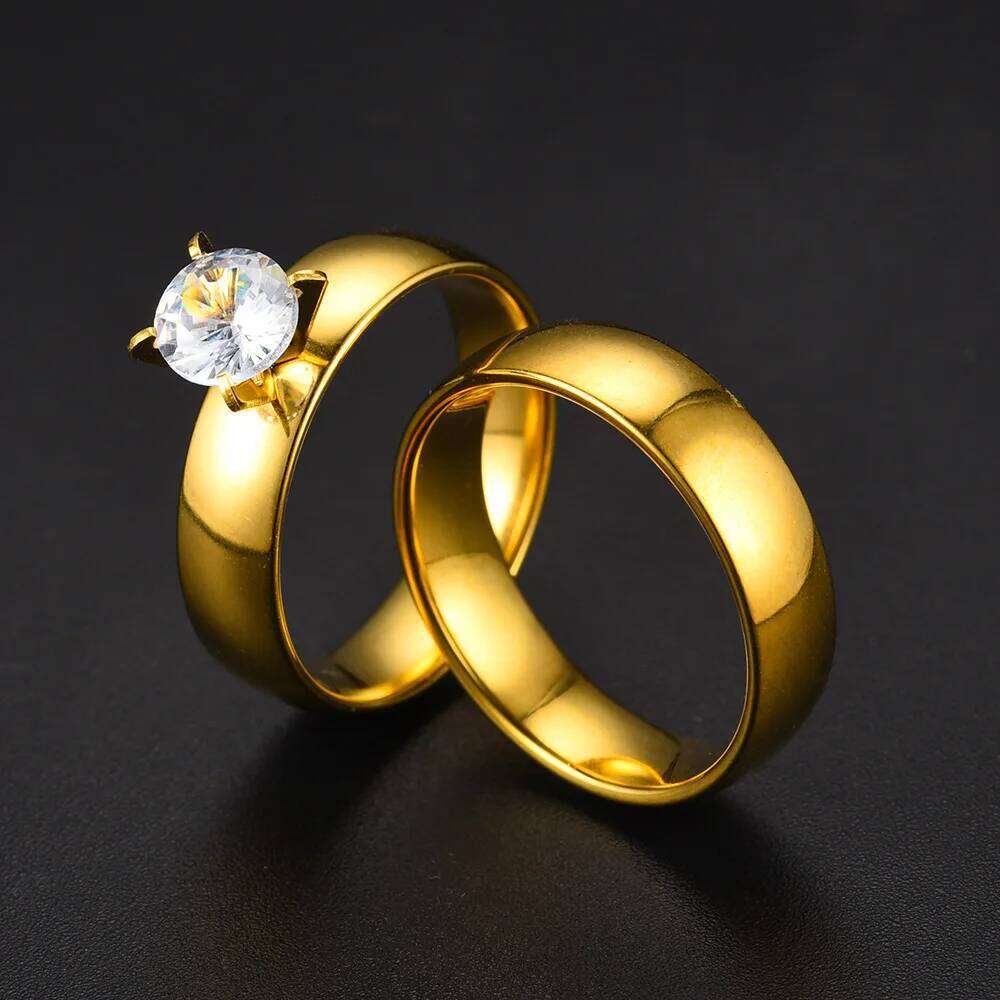 Fashion Gold-Color Stainless Steel Couple Set for Women And Men Engagement Wedding Band Rings Valentine's Day Gift H260312