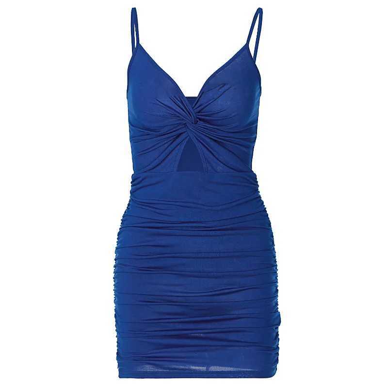 2022 Sexy Spaghetti Strap Bodycon Dress Women Backless Folds Wrap Hip Dresses Female Causal Streetwear Slim Dress Vestidos RobesT260316