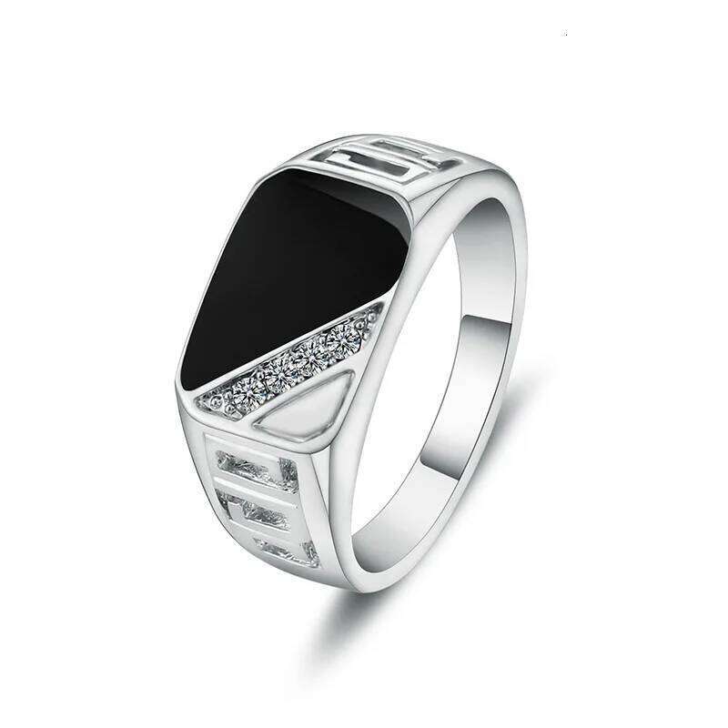 New Silver Plated Stainless Steel Classic Rings For Men Square Cubic Zircon Ring Jewelry Accessories Wholesale H260312