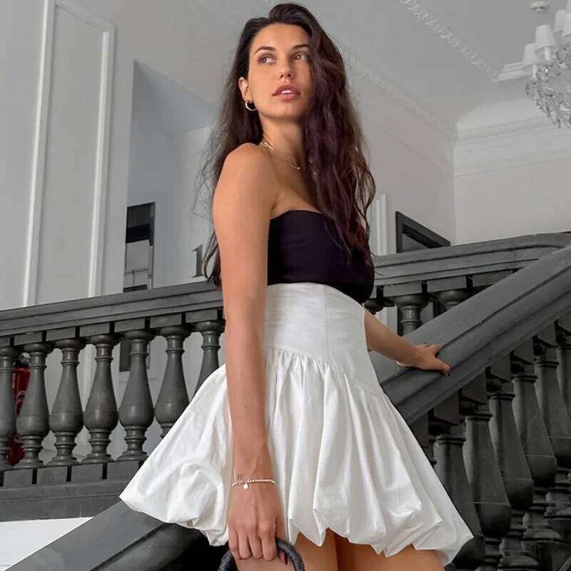 2025 100% Cotton Vintage Chic Women Pleated Bubble Mini Casual Solid Puff Balloon A-line Skirt Hotsweet Fashion Streetwear Z260314