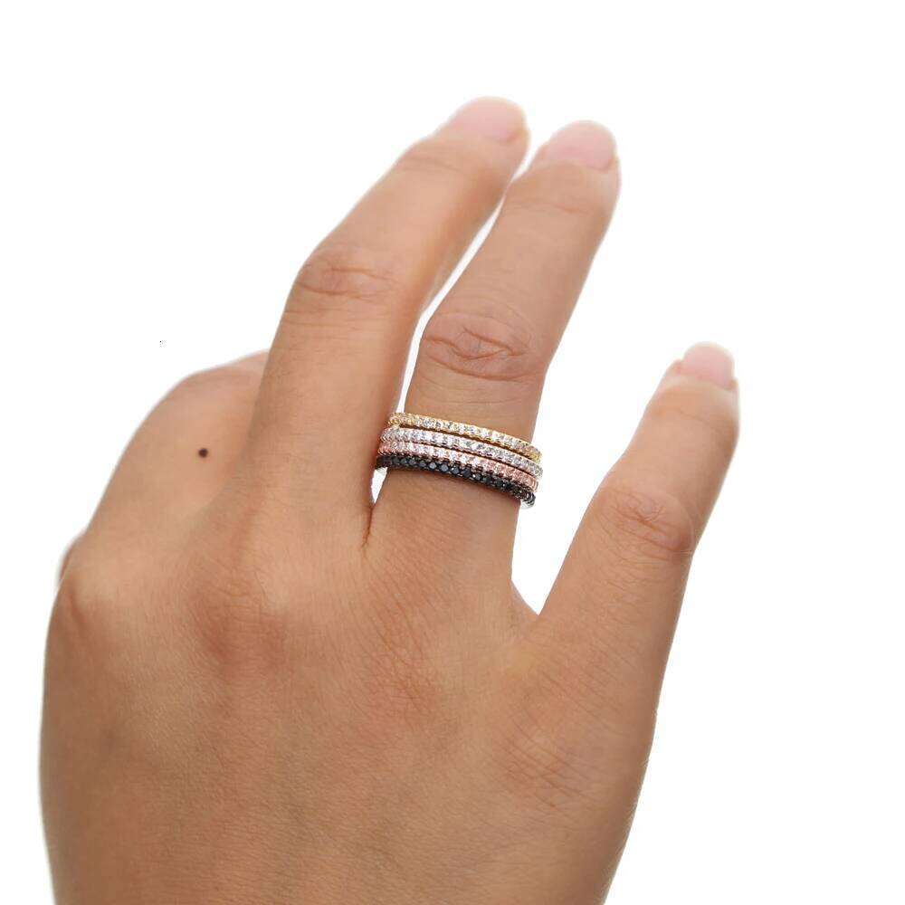 Sterling Silver thin line micro pave eternity 3 colors stack 925 silver cz ring H260312