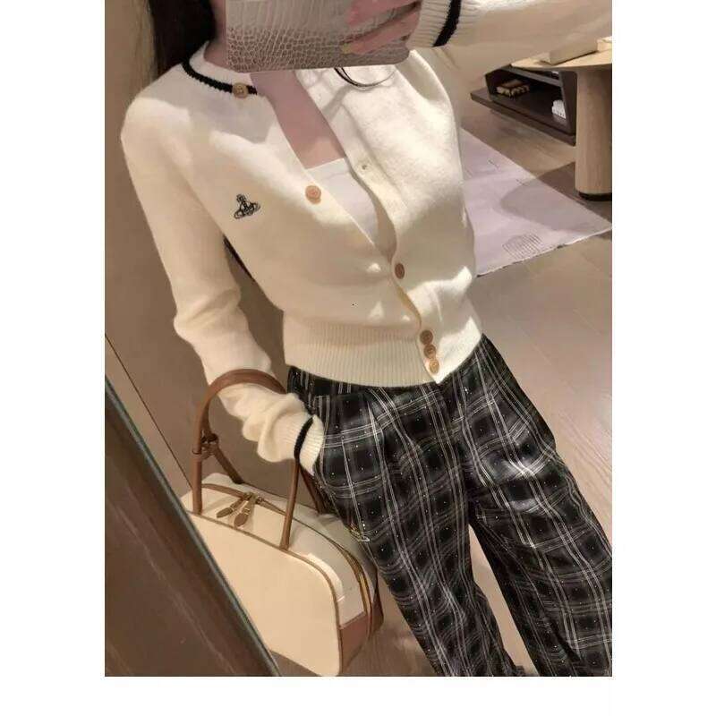 Three-dimensional Embroidery Contrasting Color Knitted Cardigan Women's Mid-length Sweater Jacket Top Z260314