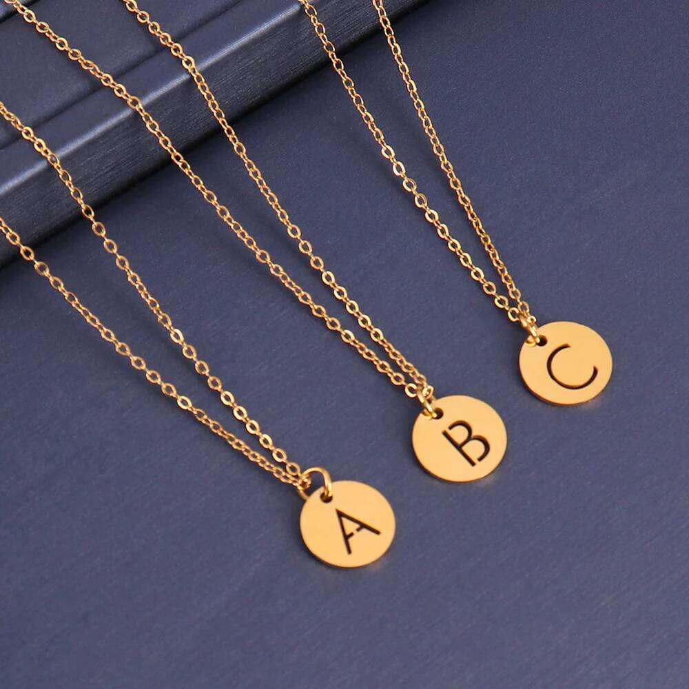 Stainless Steel A-Z 26 Initials Name Necklace Alphabet Round Pendant Letter Necklaces For Women Choker Jewelry Gifts Wholesale H260312