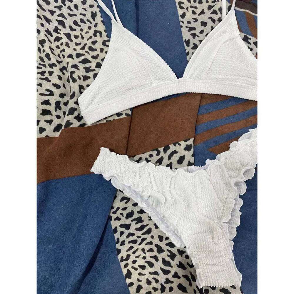 Wrinkled Mid Waist Female Swimsuit Women Swimwear Two-pieces Bikini set Ruffled Frilled Bather Bathing Suit Swim K2957 Y260303