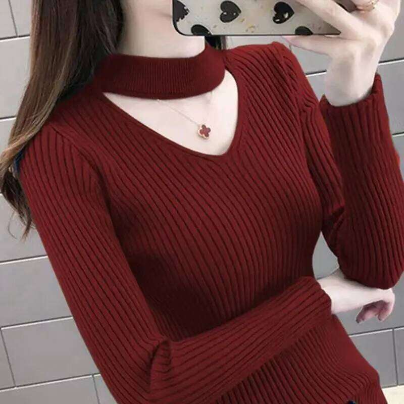 Sweaters Pullovers Women Hollow Out V-neck European Style 7 Colors Spring Autumn Knitwear Temper Elegant for Ladies Basic Slim Z260313