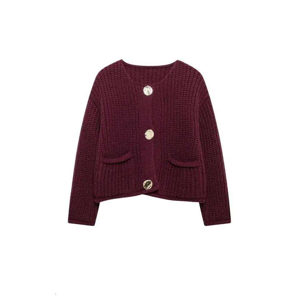 Women's Long Sleeve Knit Cardigan Sweater, Gold Buttons, Front Patch Pockets, O Neck, Female Outerwear, Chic Tops, Fashion Z260313