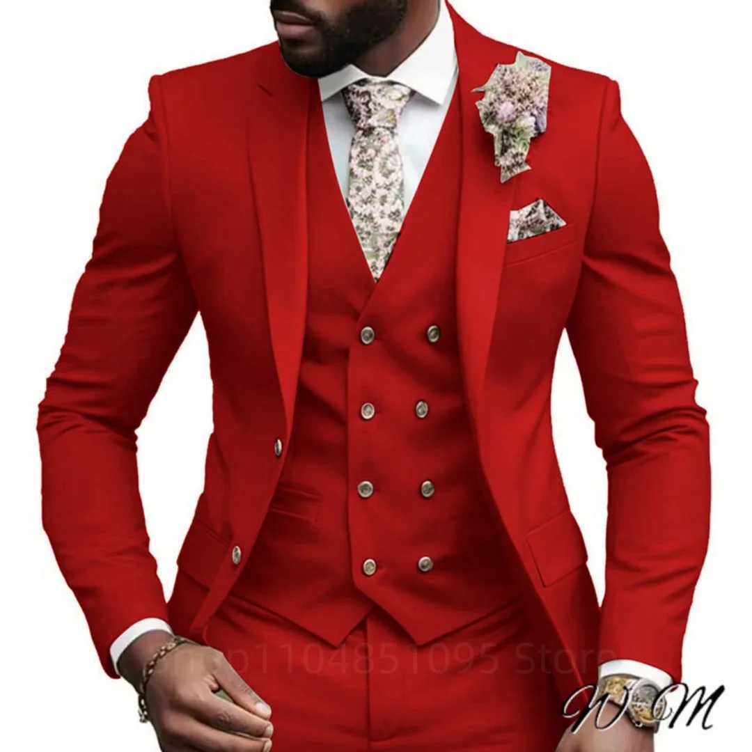 Casual Jacket Vest Pants 3Pcs Elegant Pink Wedding Suits for Men Slim Fit Notch Lapel Blazer Best Man Groom Suit Male Tuxedo Set M260313