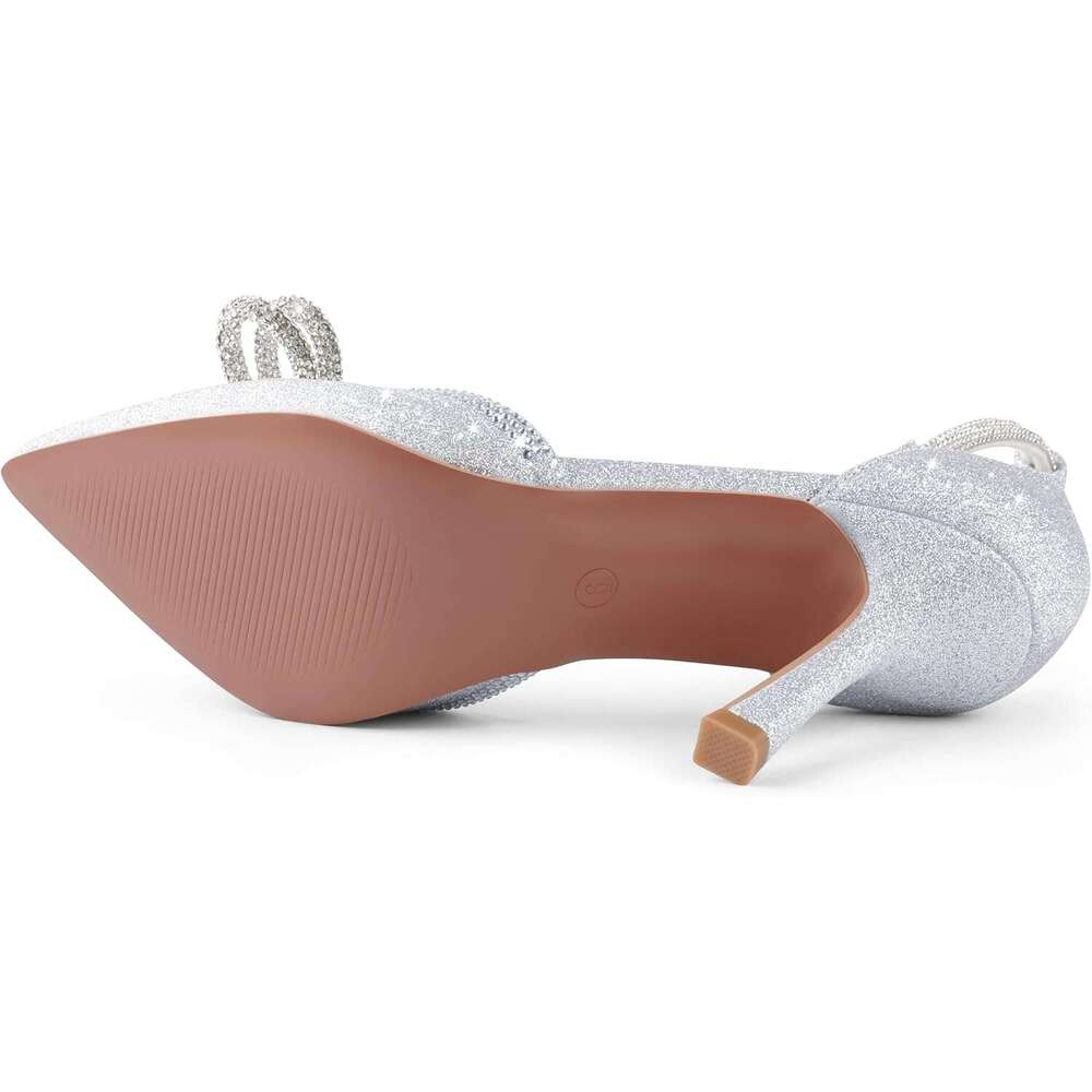 Women S Wedding Sparkly Rhinestone Stiletto Pumps Bow Pointed Toe Ankle Strap High Heels Bridal Party Dress Shoes MOJIDASHU