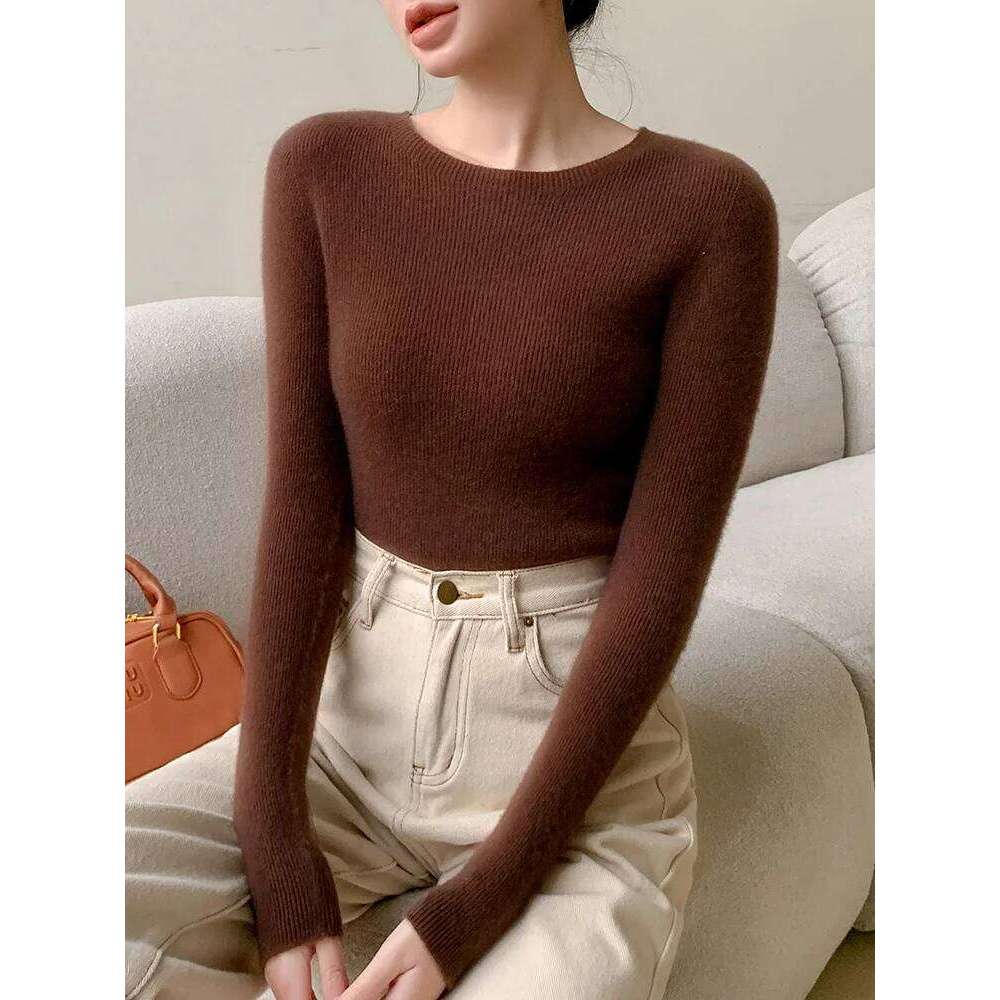 Basics 100% Merino Spinning Wool Women Sweater Autumn Winter Slim Knitted Pullover Soft Jumper Long Sleeve Cashmere Clothes Tops Z260313