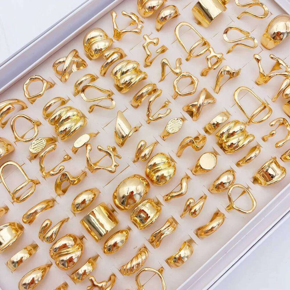 20Pieces Fashion Elegant Flowers Geometric Irregular Line Open Ring Set For Women Mix Style Trendy Jewelry Party Gifts H260312