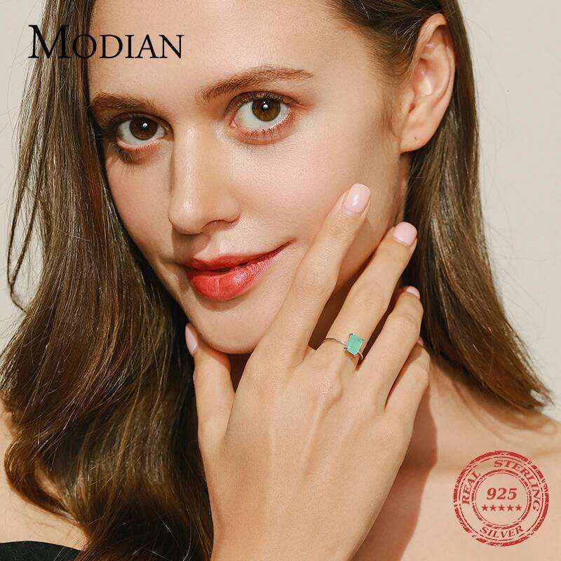 Modian Authentic 925 Sterling Silver Classic Rectangle Tourmaline Paraiba Female Finger Ring For Women Charm Fine Jewelry Anillo H260312