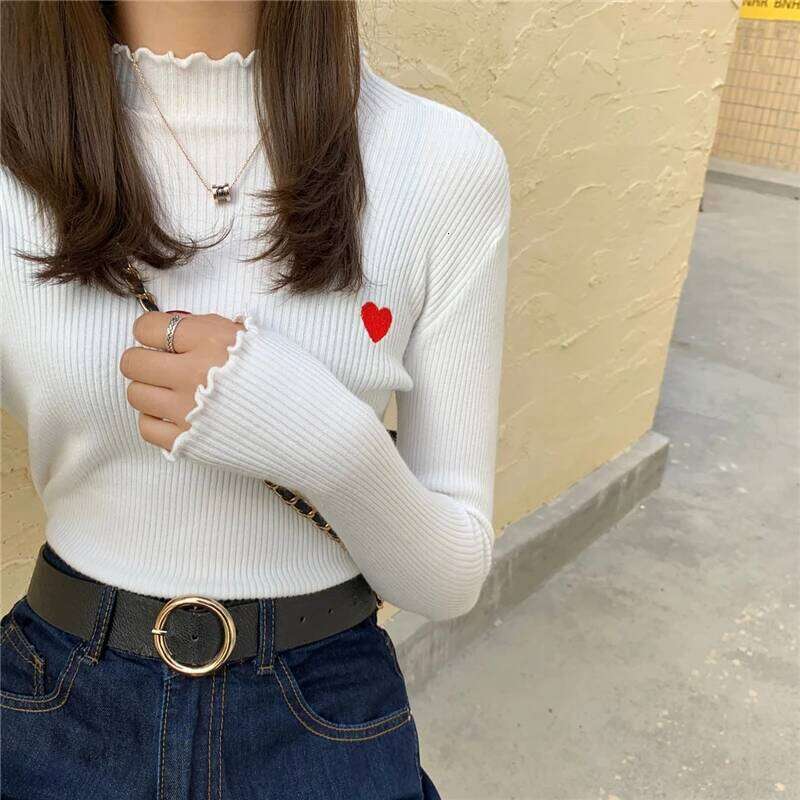 Embroidery Turtleneck Ruched High Elastic Solid 2025 Fall Winter Fashion Sweater Women Slim Sexy Knitted Pullovers Z260313