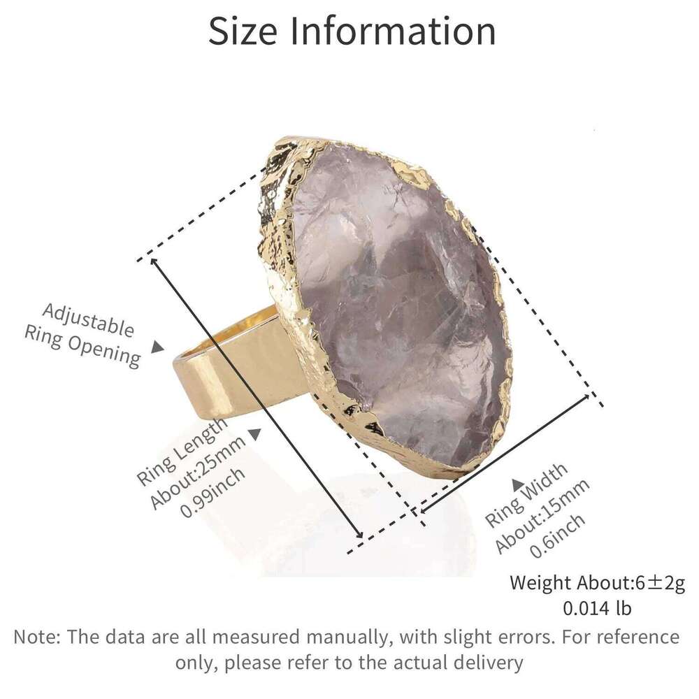 Natural Crystal Amethyst Fluorite Irregular Original Stone Ring Raw Specimen Golden Plated Fashion Charm For Men Women Jewelry H260312