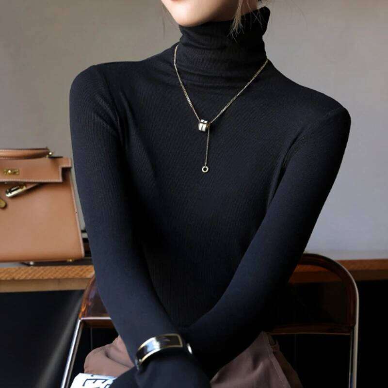 Basic Long Sleeve Turtleneck Sweater for Women Autumn Winter Solid Color Bottom Pullovers Woman All Match Slim Fit Jumper Female Z260313