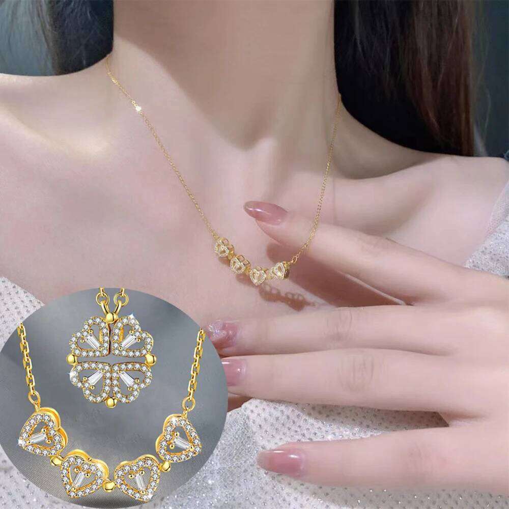 Women Titanium Steel Deformable Heart Pendant Necklace -Shape Grass Neck Jewelry Chain Drop Shipping H260312
