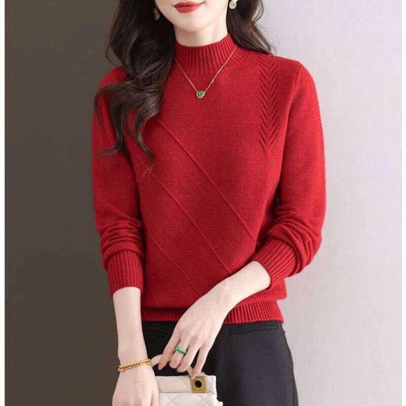 Women's Clothing Solid Color Pullover Sweater Knitted Lantern Long Sleeve Fashionable Casual Autumn Winter All-match Tops Z260313