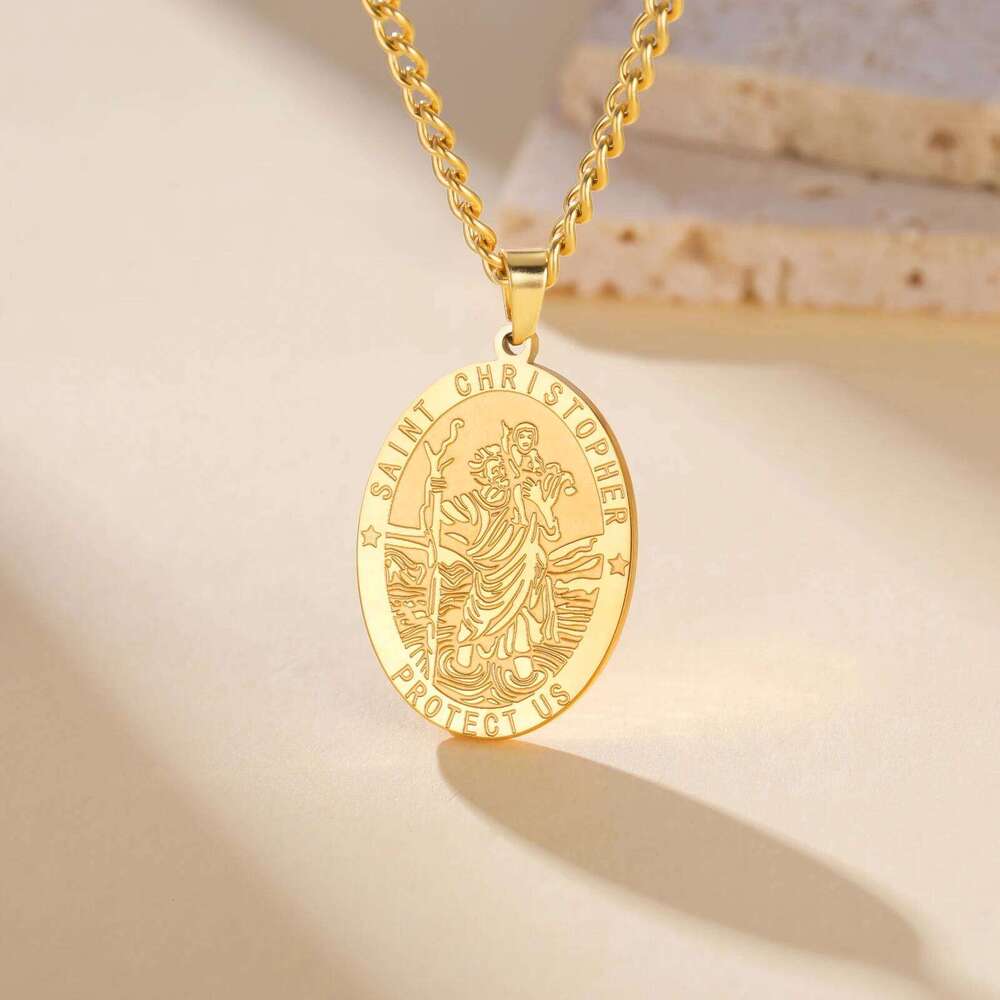 LIKGREAT St Christopher Pendant Necklace for Men Women Travel Protection Blessing Catholic Amulet Gifts Stainless Steel Jewelry H260312