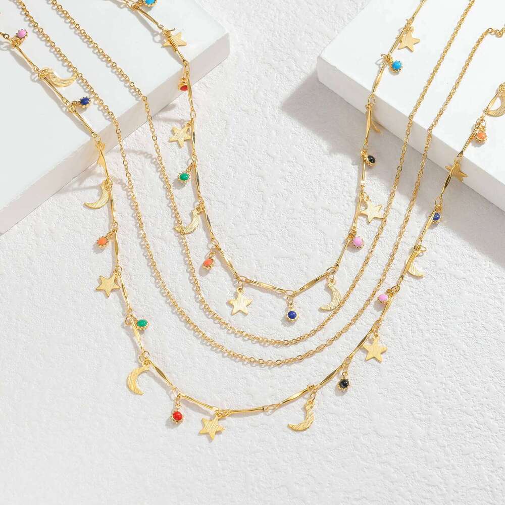 Bohemia Green Natural Stone Women Necklaces 3-Layers Stainless Steel Snake Chains Vintage Choker Necklace Summer Jewelry H260312