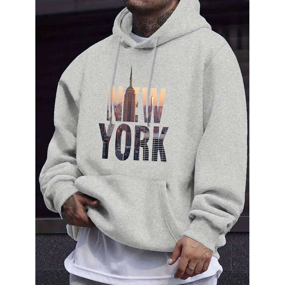 Autumn Men's European and American Style Comfortable Hoodie with New York Letter Print Casual Outdoor Adult Sweatshirt Z260315