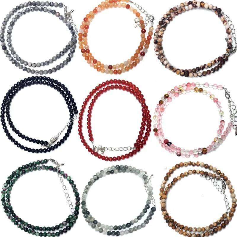 Natural 4mm Pink crystal quartz agate Beads necklace garnet multiple colors gifts for girls fashion choker H260312