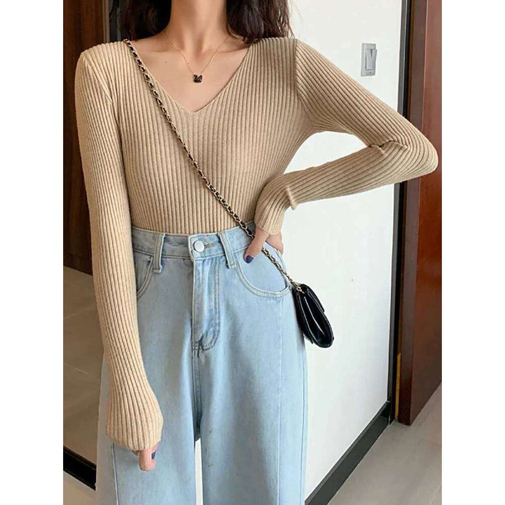 2025 Basic B-neck Solid Autumn Winter Pullover Women Female Knitted Ribbed Slim Long Sleeve Badycon High Quality Sweater Z260313