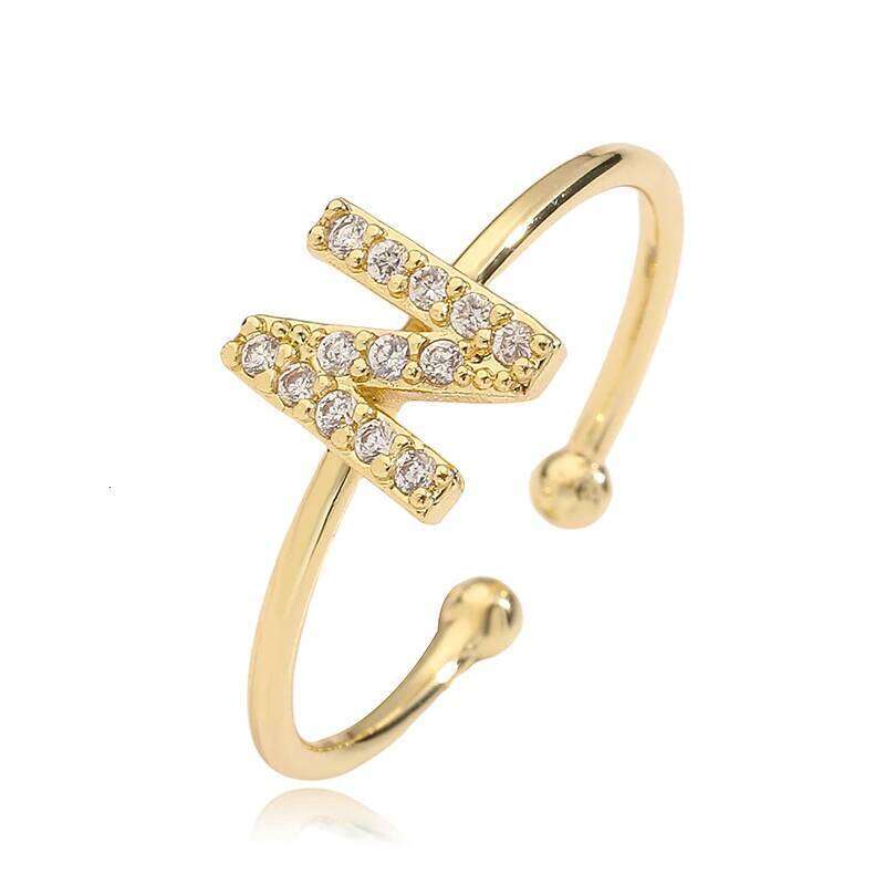 HECHENG, Alphabet inlaid CZ Stone 26 letter initials couple ring adjustable golden wholesale H260312