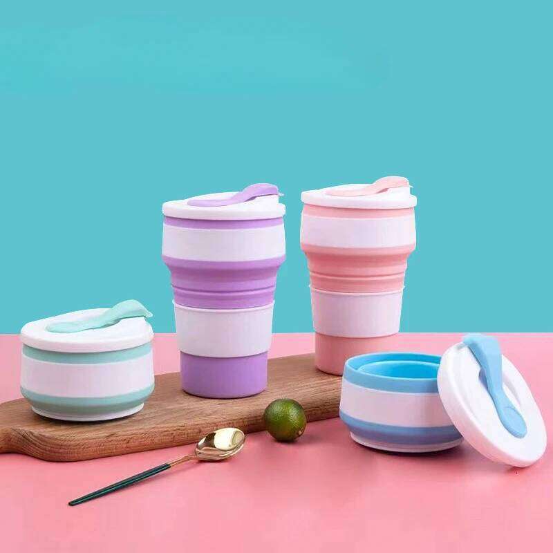 Silicone Folding Hot Drink Cup, Camping Travel, Portable, Anti-Drop Drinking Milk, High-Temperature Resistant Straw Cup Z260313