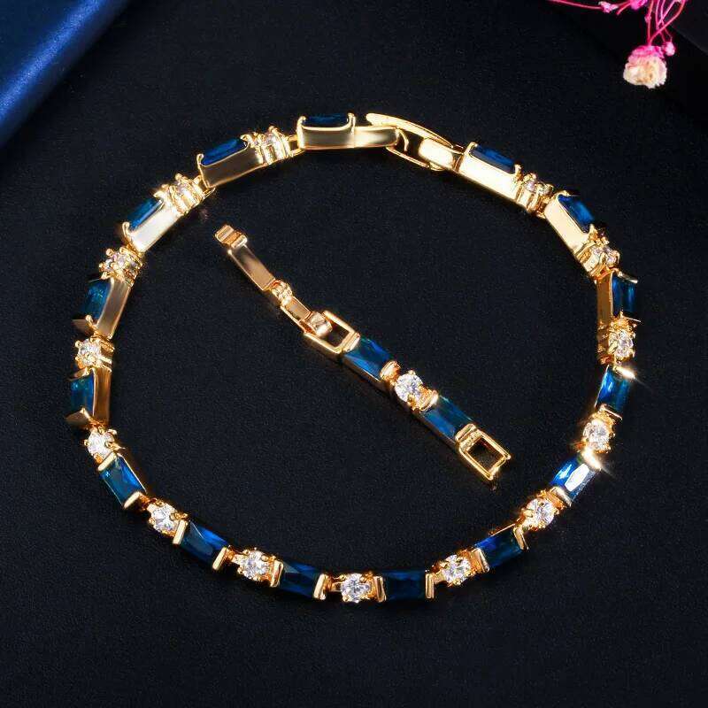 CWWZircons 2023 New Fashion Ladies 585 Gold Color Jewelry Elegant Black CZ Tennis Bracelets for Women Accessories CB208 Z260313