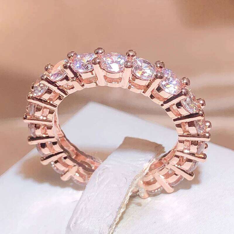 925 Stamp Fashion White Zirconia Row Diamond Women Slim Rose Gold Ring Party Wedding Birthday Gift Wholesale H260312