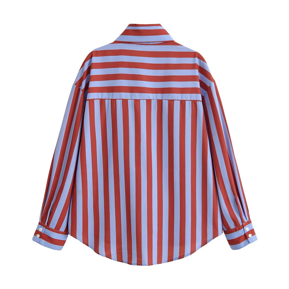 PB&ZA 2026 Spring/Summer New Product Women's Long Sleeve High Collar Butterfly Bow Striped Shirt